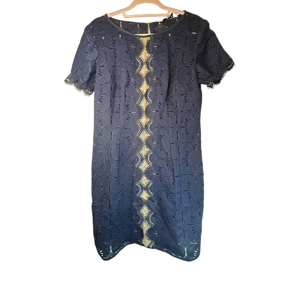 Trina Turk Short Sleeved Illusion Indigo Dress - Size 8 - Picture 2 of 12